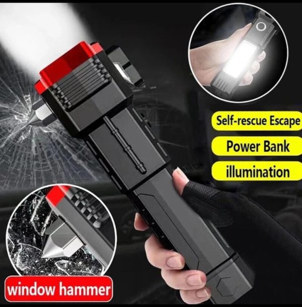 Rechargeable Tactical LED Flashlight | Power Bank with Safety Hammer
